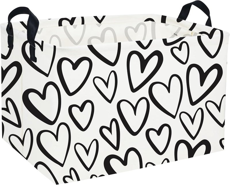 ESSME Rectangular Heart Basket Gift Storage Box,Heart Storage Bins Organizer with Handles for Girls Room Decor,Basket,Shelf Basket.(Black Heart) - Image 1